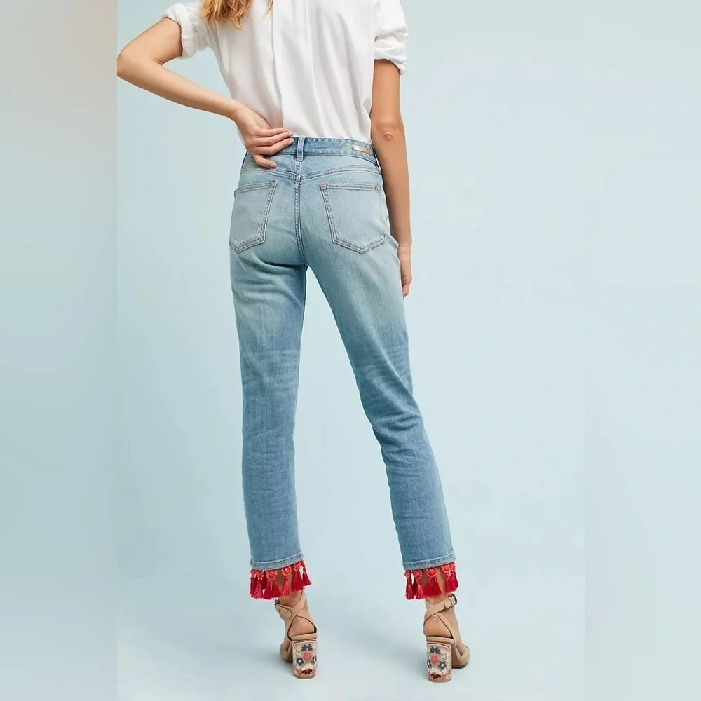 Anthropologie Pilcro Mid Rise Slim Boyfriend Tassel Jeans